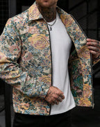 Veste Homme Tissée à Motif Floral Vintage – Fermeture Zippée