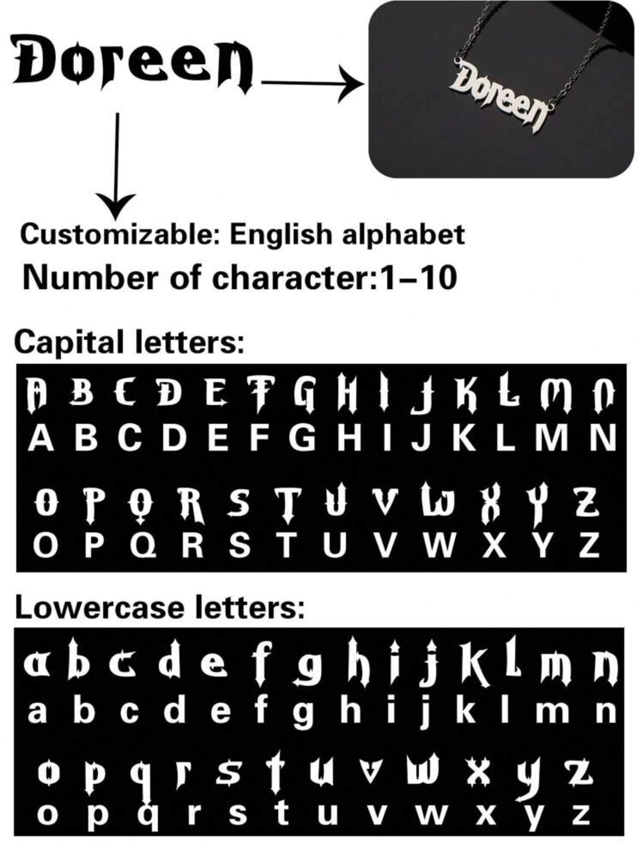 Collier en acier inoxydable avec nom personnalisé, police de l'alphabet anglais