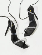 Damen-Schnürsandalen mit hohem Absatz und Strassverzierung