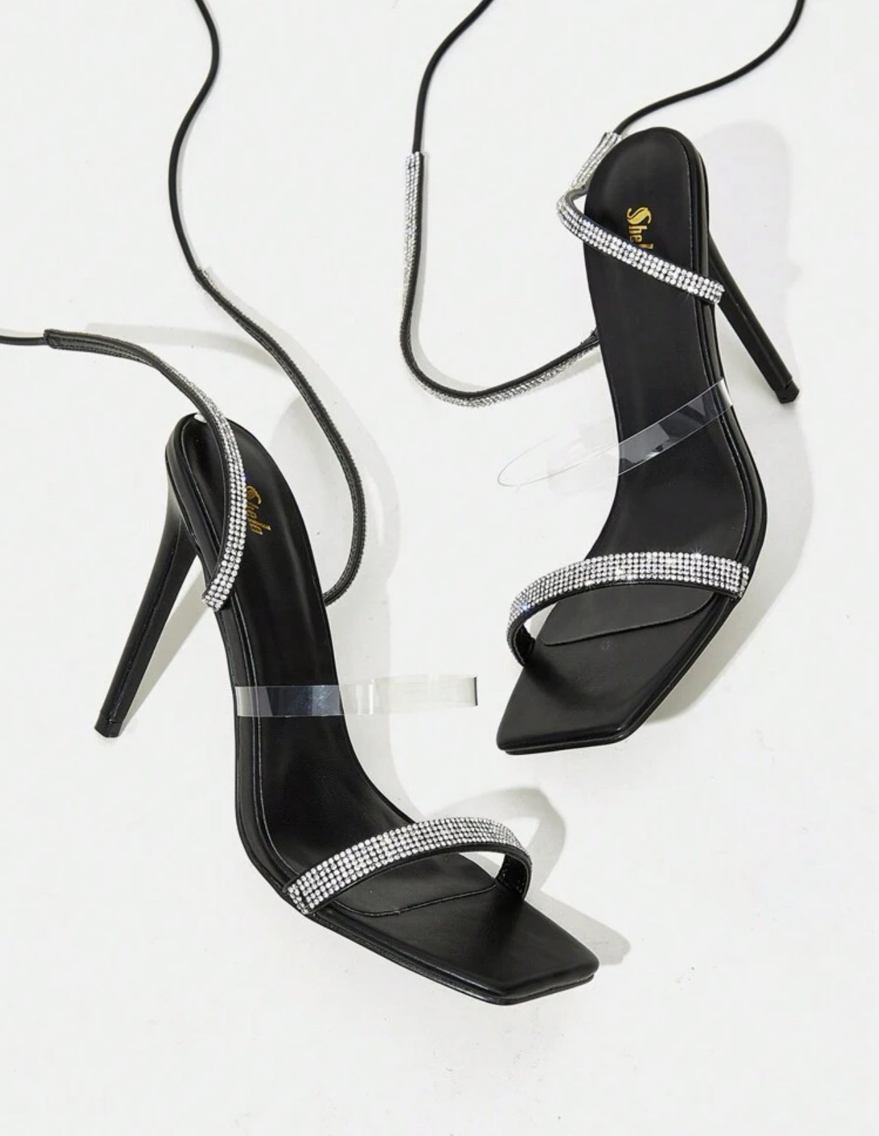 Sandales Femme À Strass Décoré À Lacets À Talon Haut