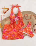 Ensemble Maillot de Bain 3 Pièces Floral & Voile de Plage