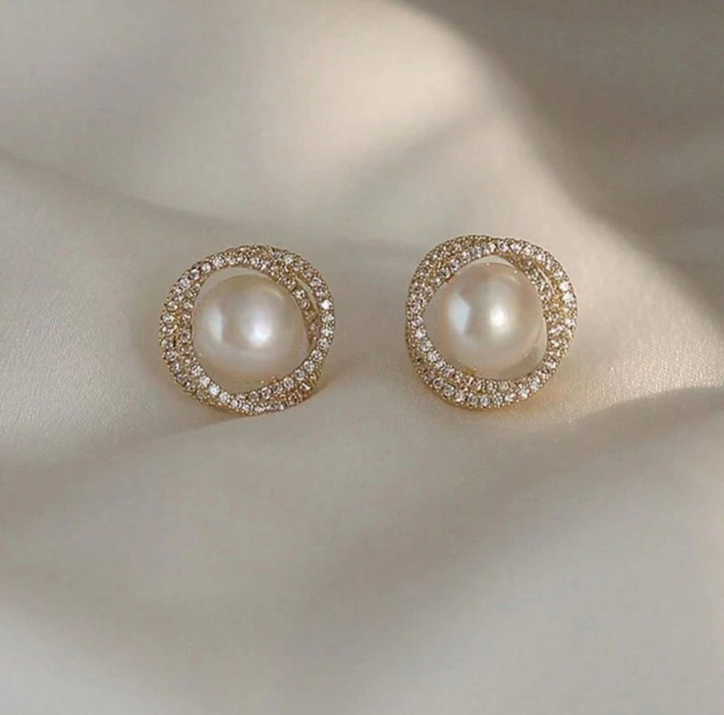 Spiral Earrings with Faux Pearls – 2 Pieces