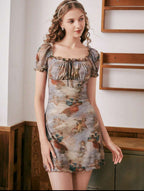 Tulle Bow Pleated Figure Dress