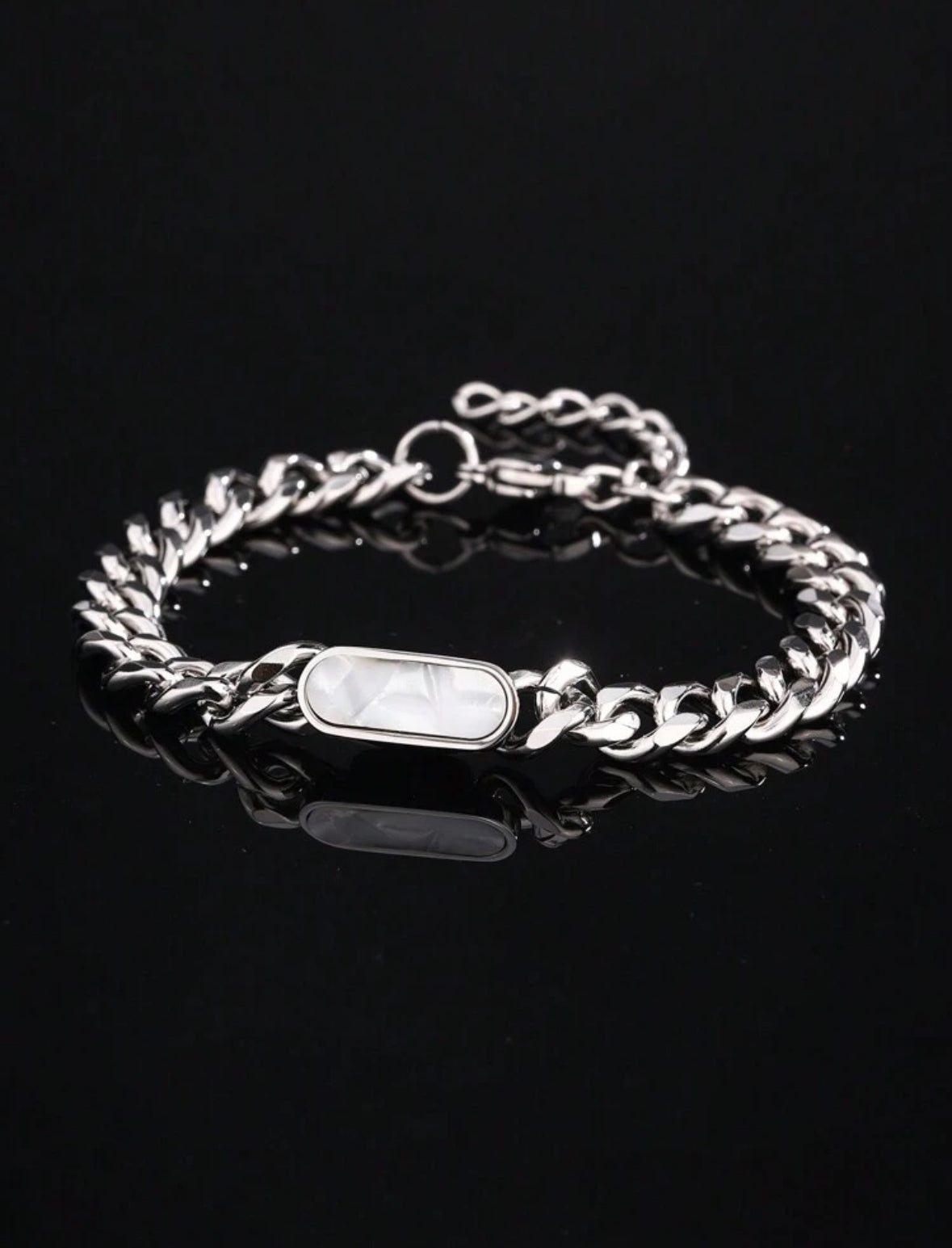 Bracelet Maille Cubaine & Pierre Naturelle – Élégance et Caractère