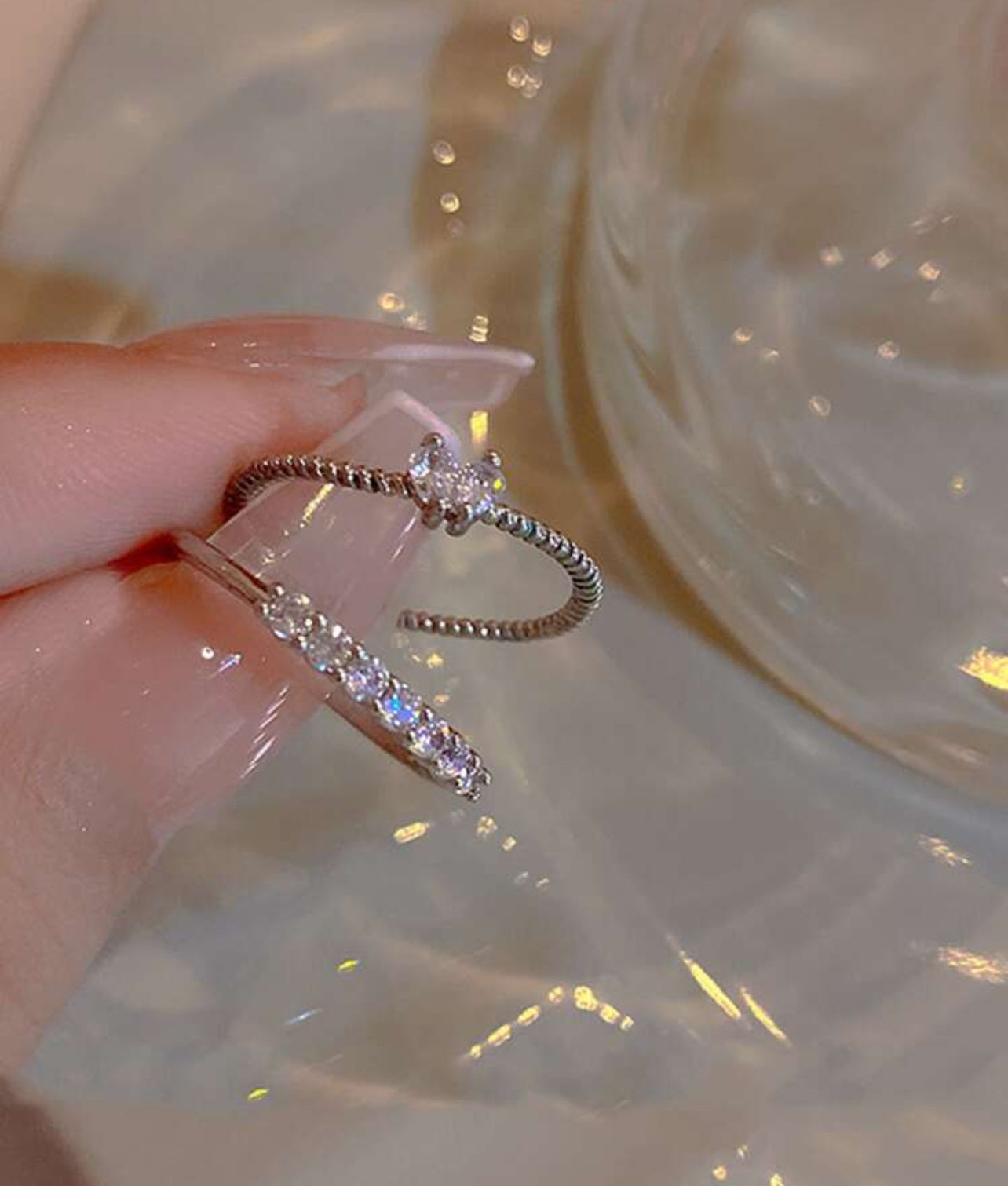 Bague réglable en strass en forme de cœur, Simple et élégante pour femmes, 4 pièces/ensemble