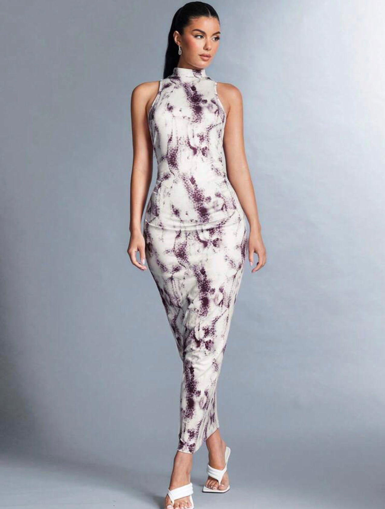 Robe Sans Manches À Col Montant Et Imprimé Léopard