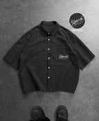 Chemise Homme Oversize à Carreaux Brodée – Manches Courtes Style Streetwear Vintage