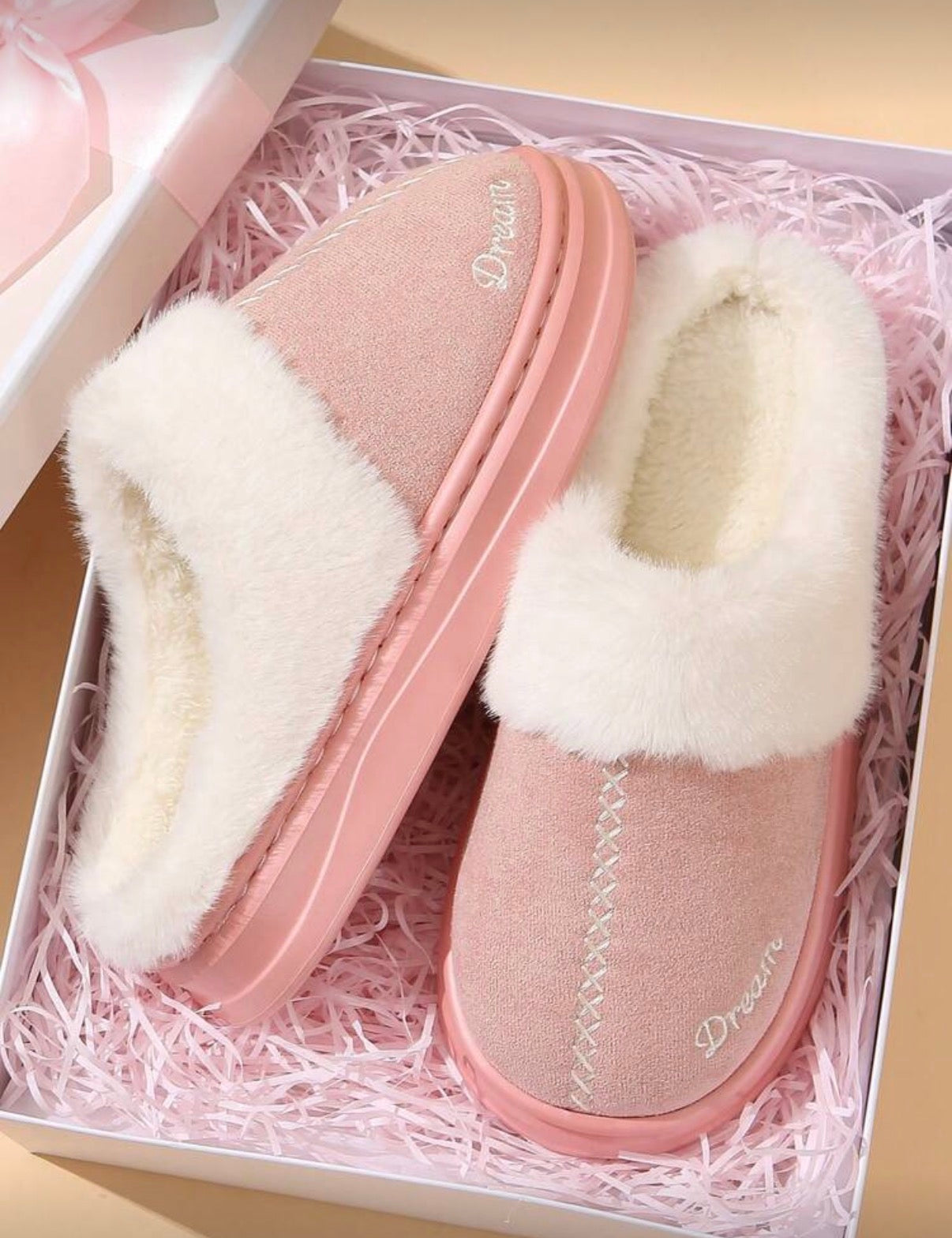 Chaussons Douillets "Dream" à Plateforme – Rose Poudré & Fourrure Ultra-Douce