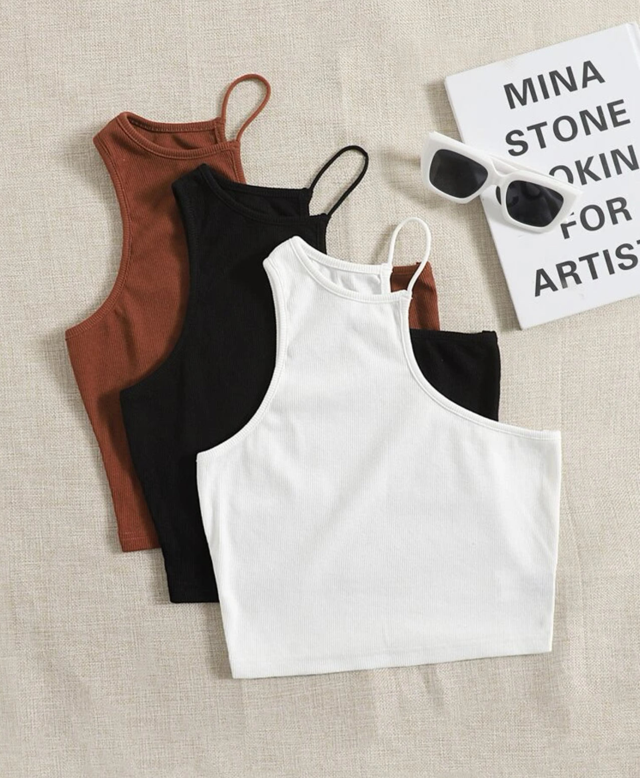 Triade Essentielle: Lot de 3 pièces Débardeurs Basiques en Tricot – Neutres Intemporels