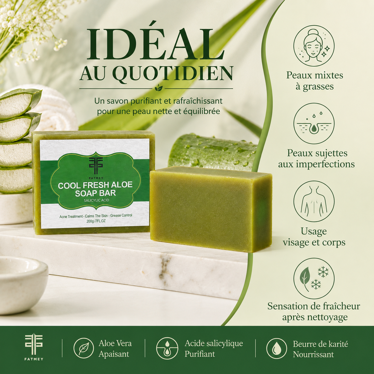 Savon Aloe Vera & Acide Salicylique | FATMEY