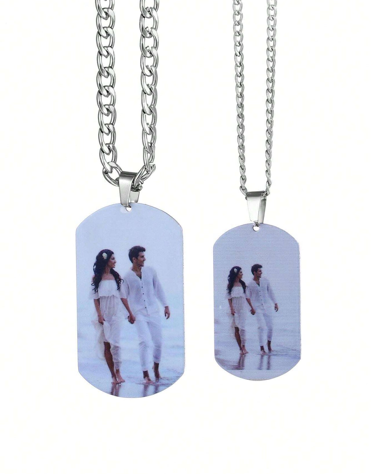 Collier unisexe plaque d’image gravée au laser couple