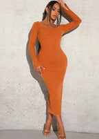 Robe Moulante À Col Rond Solide Shein Sxy À Manches Longues En Tissu Brossé À Rayures Verticales