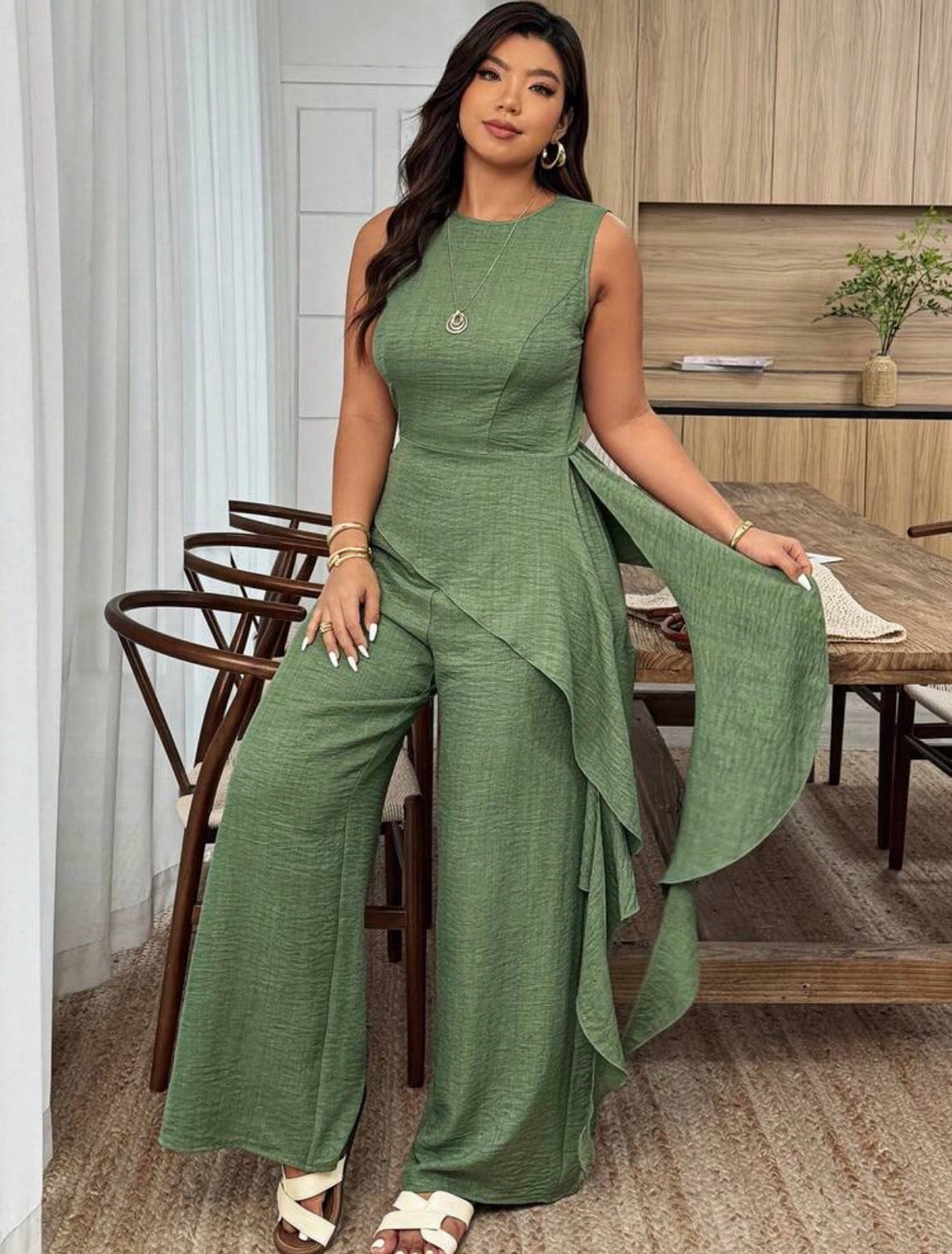 Ensemble Deux Pièces Drapé "Élégance Fluide" – Vert Sauges