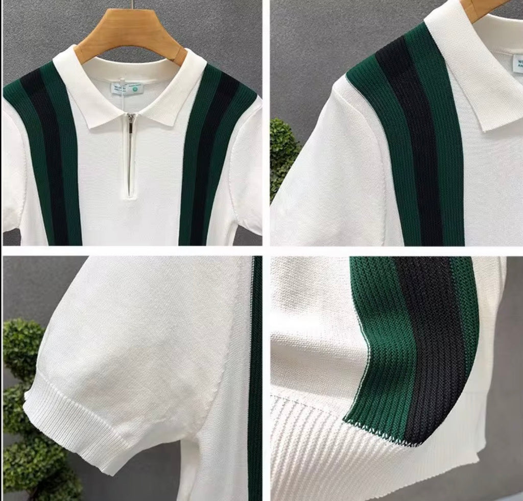 Polo en Maille Texturée à Fermeture Éclair – Style Rétro Chicane