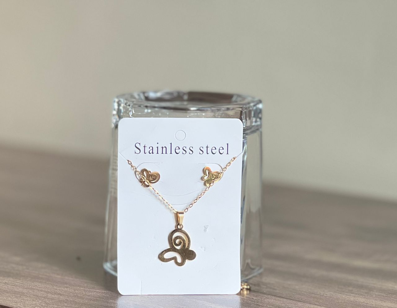 Ensemble Collier et Boucles d'Oreilles Papillon en Acier Inoxydable