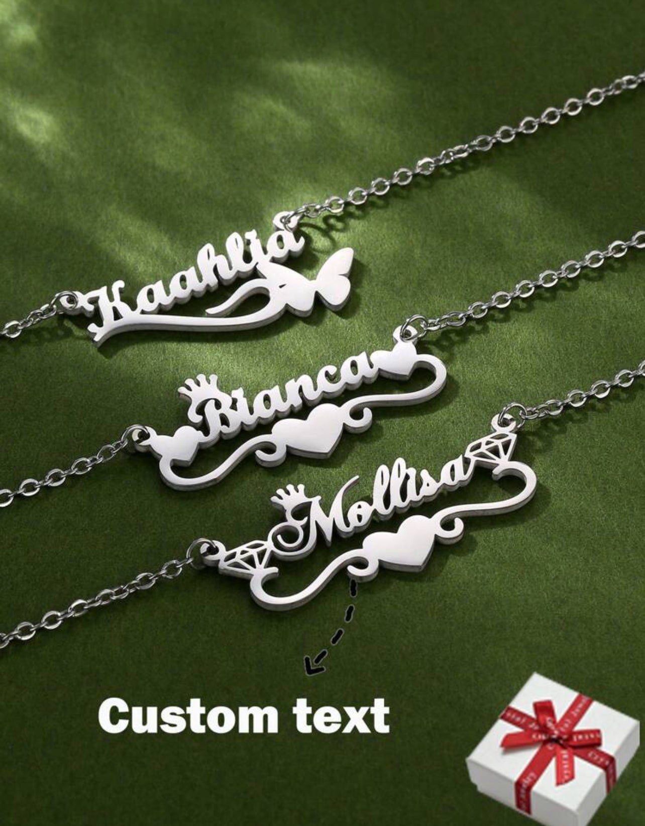 Collier personnalisé en forme d'aile avec nom personnalisé, avec chaîne à pendentif au choix en acier inoxydable