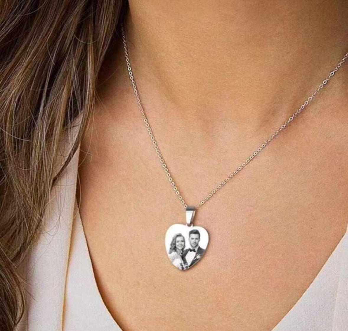 collier photo et texte personnalisé en acier inoxydable