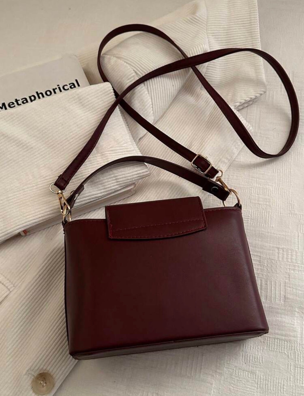 Small Leopard Velvet Handbag – Burgundy with V Clasp