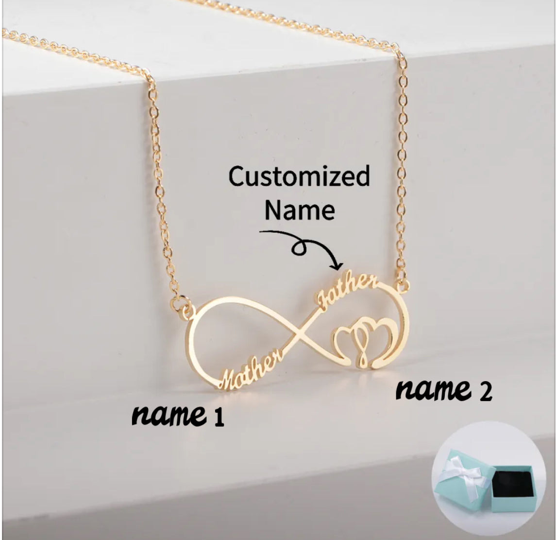 Collier Personnalisé Personnalisé Infinity & Heart Double Name