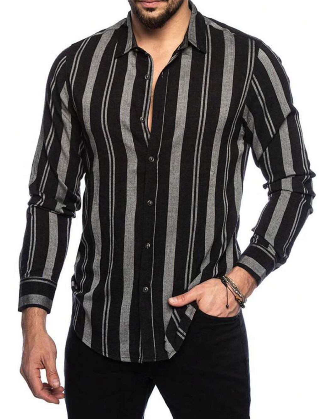 Chemise Homme Rayée à Manches Longues