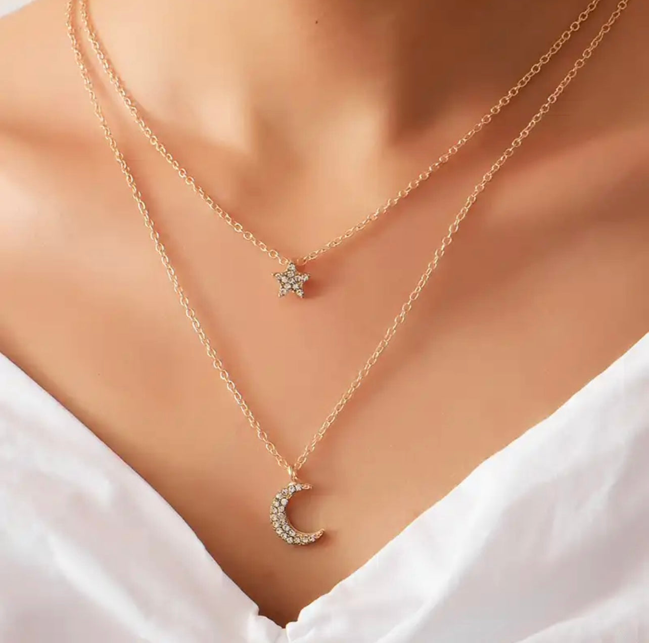 Collier 2 en 1 étoile lune