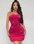 SXY Robe Moulante Bustier À Paillettes