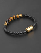 Bracelet en Cuir & Œil de Tigre – Élégance et Protection