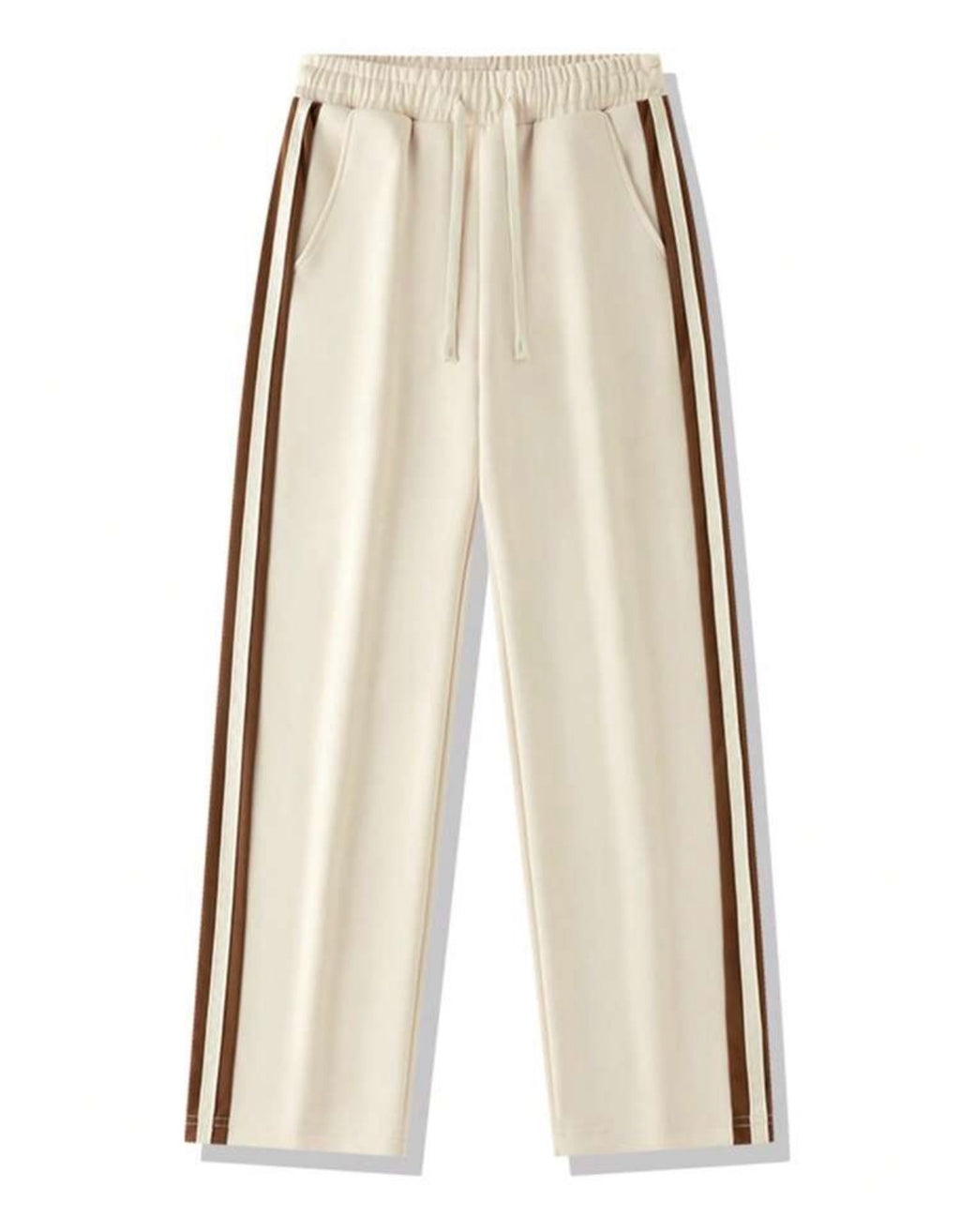 Pantalon Jogger Premium Beige à Bandes Contrastées