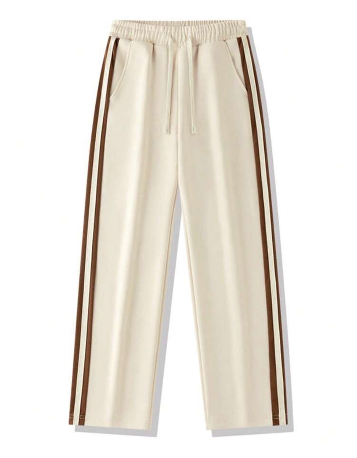 Pantalon Jogger Premium Beige à Bandes Contrastées