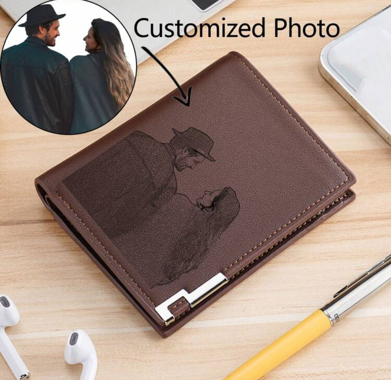 Portefeuille en cuir PU photo et texte personnalisé