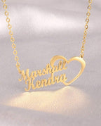 1pc Collier Acier Inoxydable Personnalisé Double Nom avec cœur