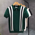 T-shirt Polo Tricoté Rayé Homme – Fermeture Zippée
