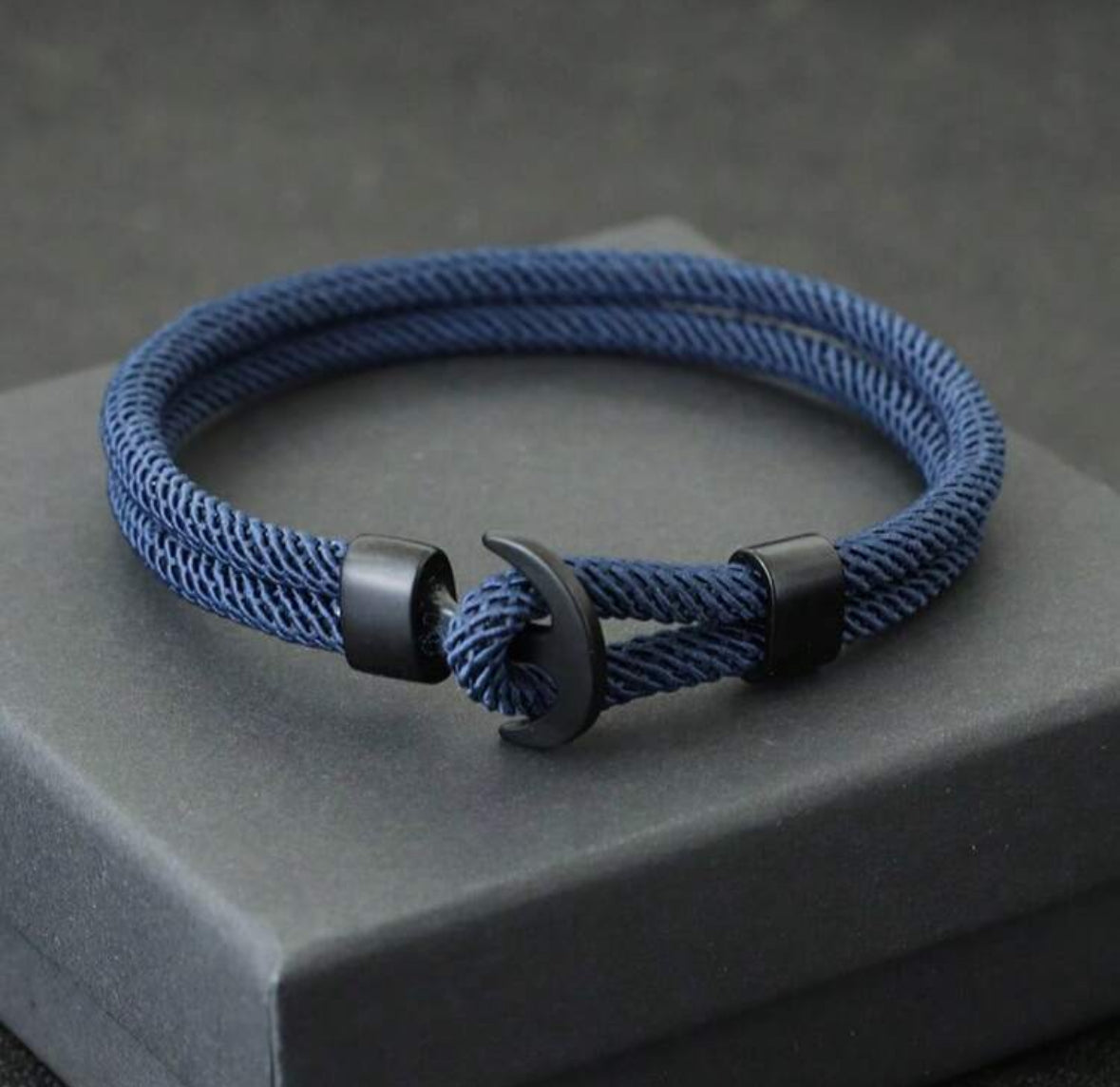 Bracelet Ancre Marine - Corde Bleue & Acier Noir