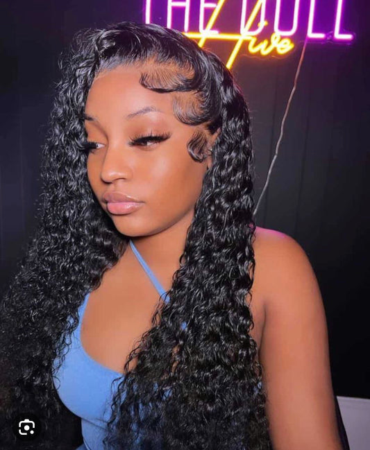 Deep wave human hair wig / wig 200% 13*4 transparent lace (frontal)