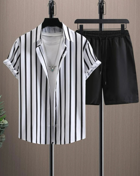 Men's Clothing Striped Shirt &amp; Drawstring Shorts (without t-shirt)