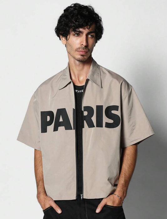 Oversized “PARIS” Shirt in Minimalist Beige