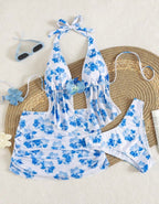 Ensemble Maillot de Bain 3 Pièces Floral & Voile de Plage