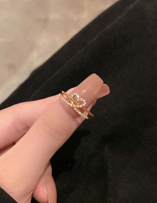 Bague réglable en forme de cœur ouvert avec décoration en strass pour femmes, accessoires de mode, 1 pièce