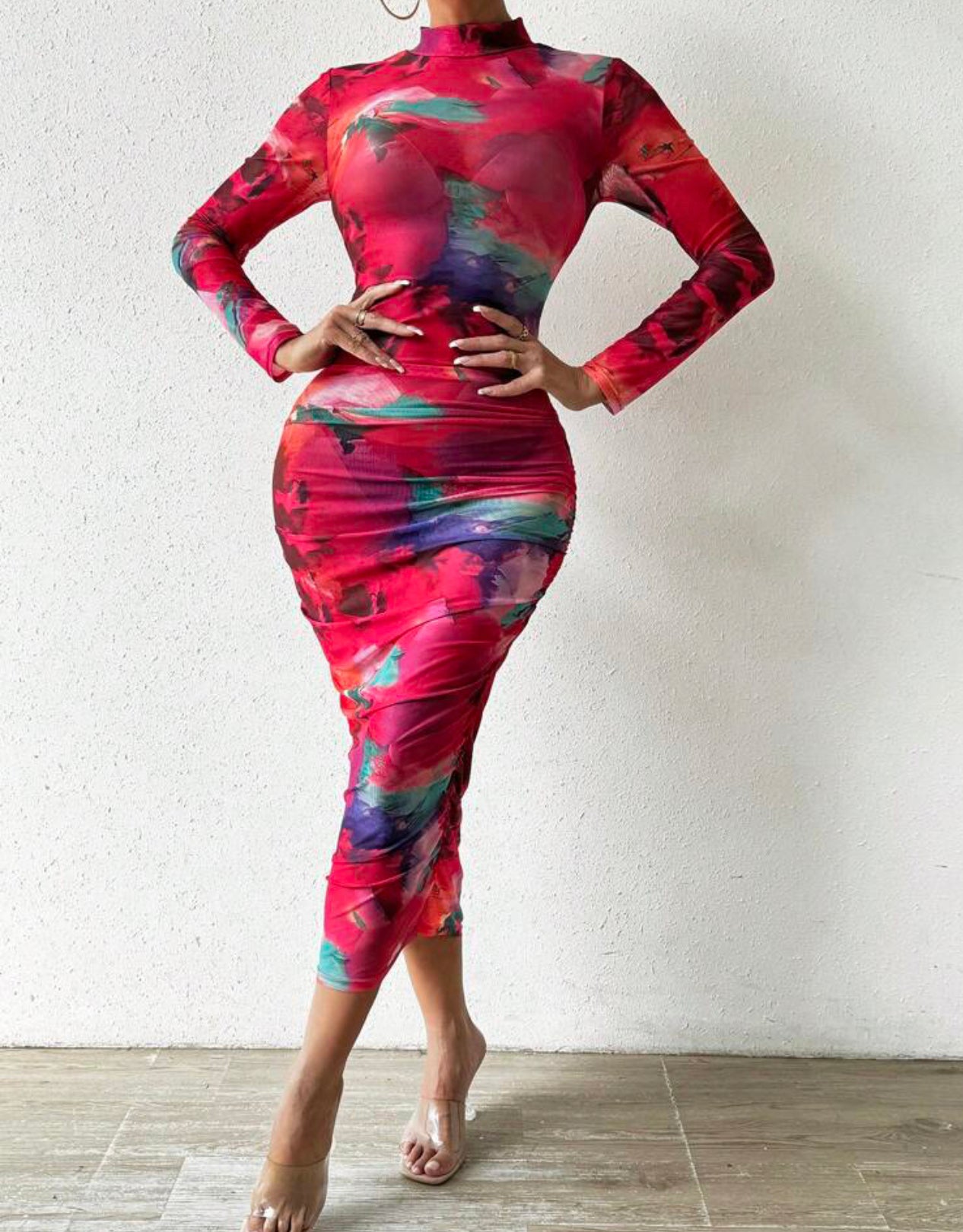 Robe sexy Moulante Tie Dye À Col Montant À Ruché