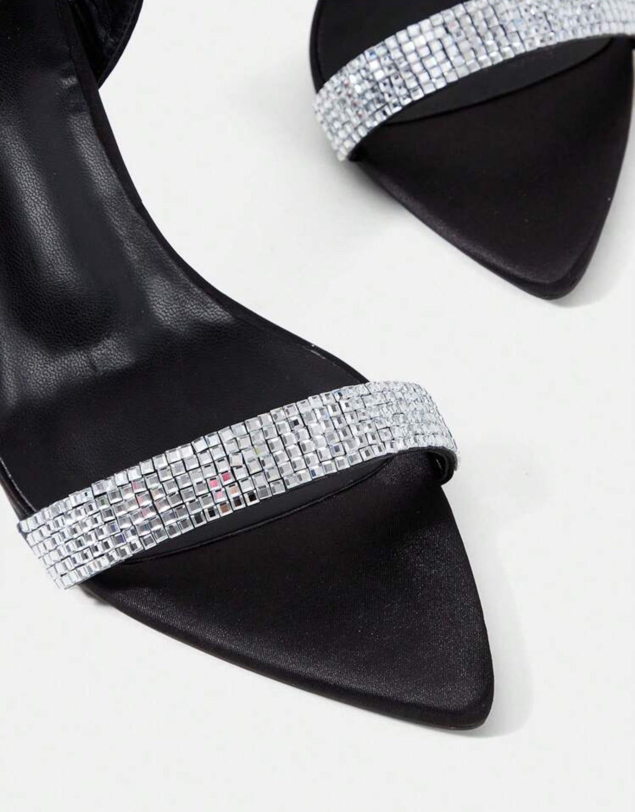 Black Heeled Sandals with Sparkling Rhinestones