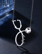 Collier avec nom de stéthoscope personnalisé, pendentif en chaîne en acier inoxydable