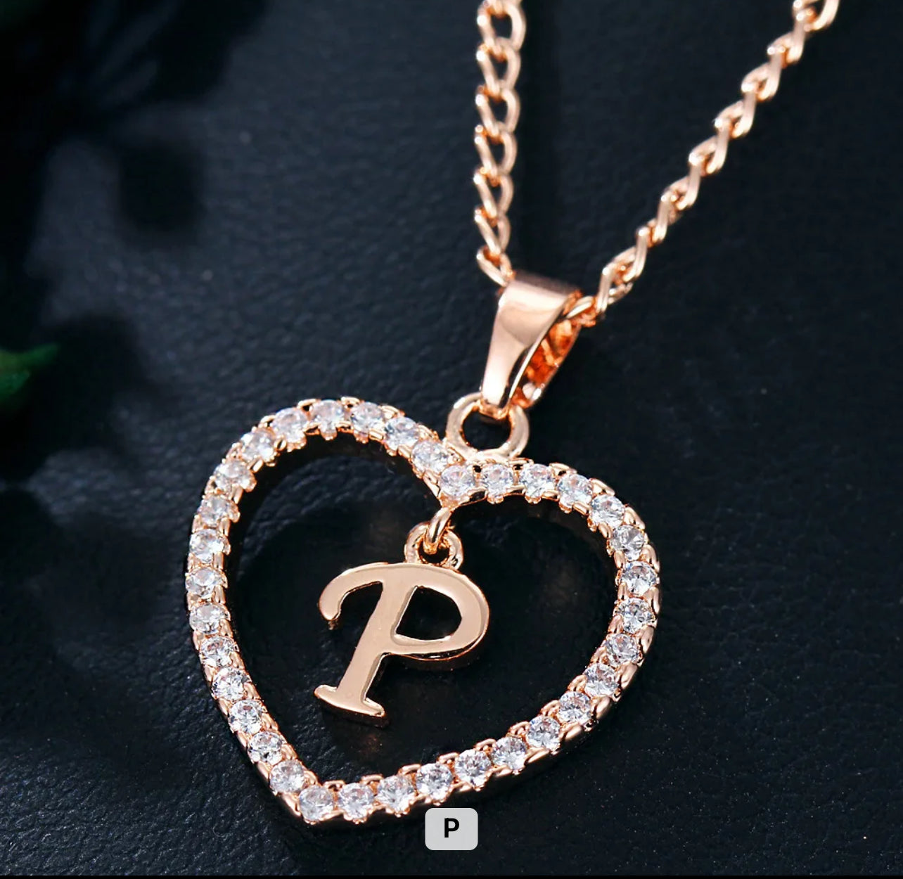 Collier pendentif cœur lettre or rose