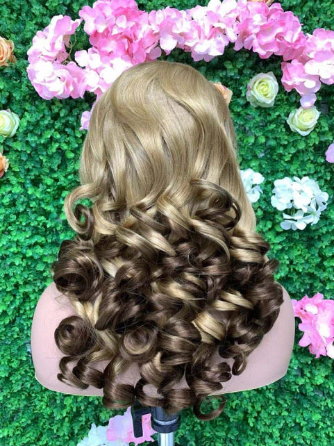 Perruque Bouclée Blonde et Brune 22” avec Lace Frontale 13x4