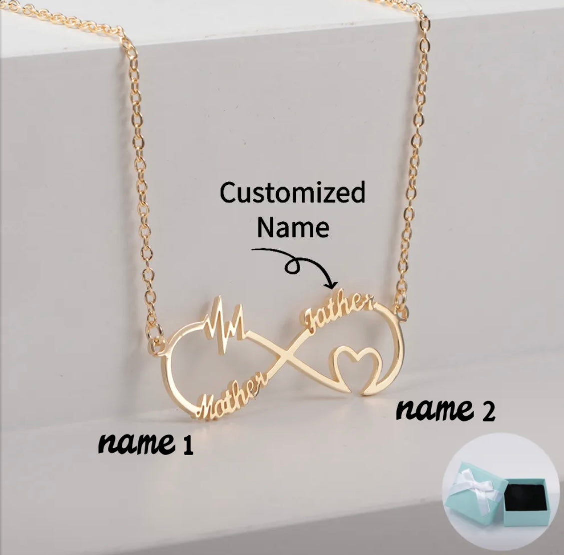 Collier Personnalisé Personnalisé Infinity & Heart Double Name