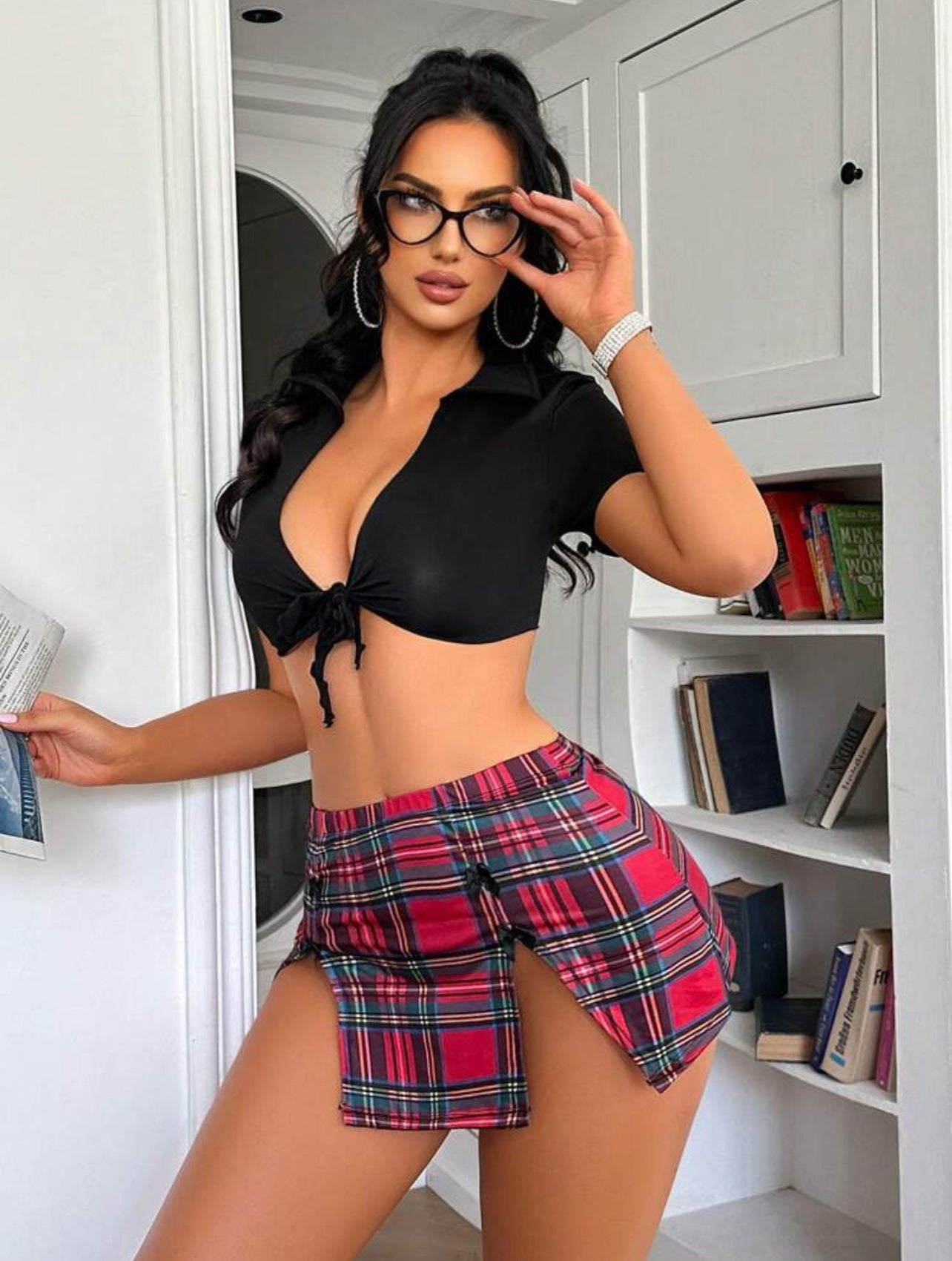 Tenue Écolière Sexy en Tartan Rouge - 3 Pièces