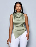 Top en satin asymétrique à col drapé - Élégance Moderne