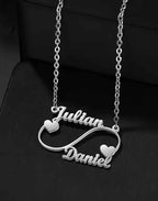 1PC Collier personnalisé Deux Noms et Cœurs Infinity