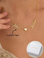 Personalized double name necklace with a heart in the middle