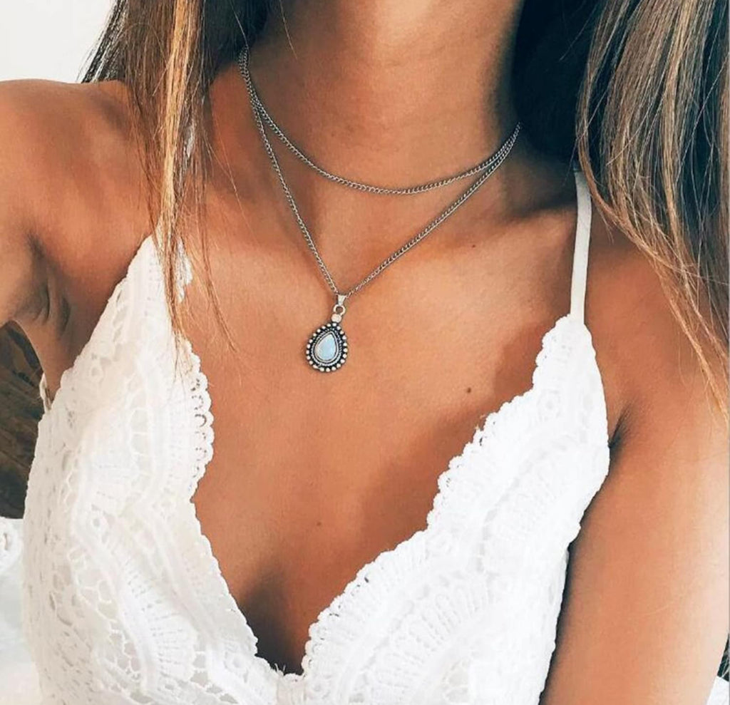 Collier Double Boho avec Perles et Cristaux
