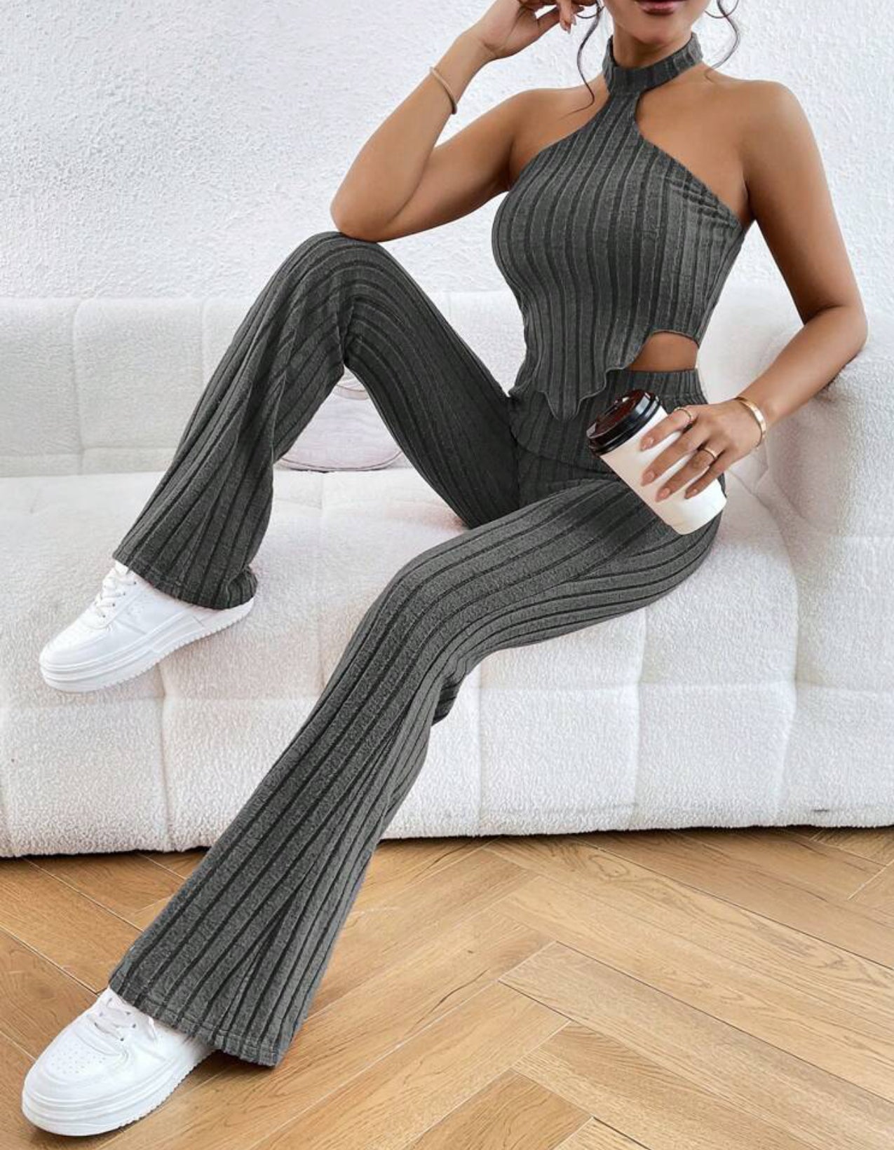 Ensemble Haut Et Pantalon Dos Nu À Ourlet Asymétrique